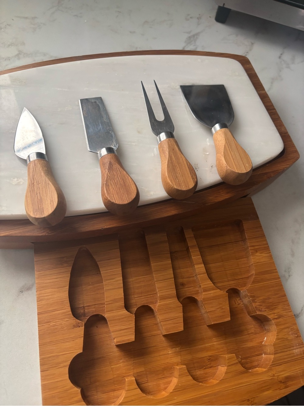 Vintage Cheese Serving Tray  board set with utensils.